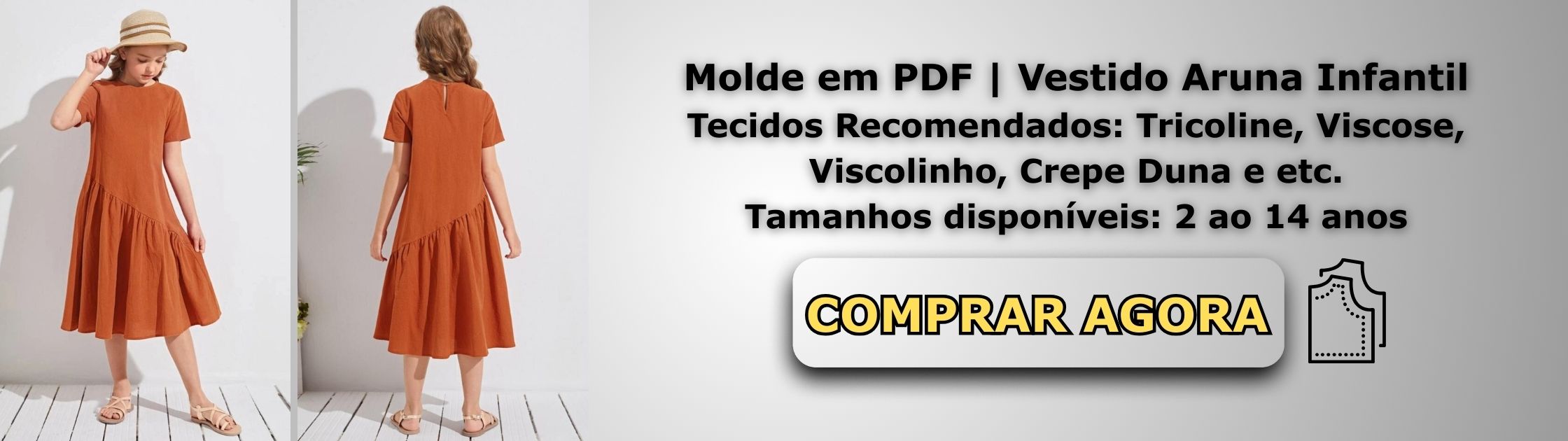 Molde em PDF Vestido Aruna Infantil Banner de Vendas