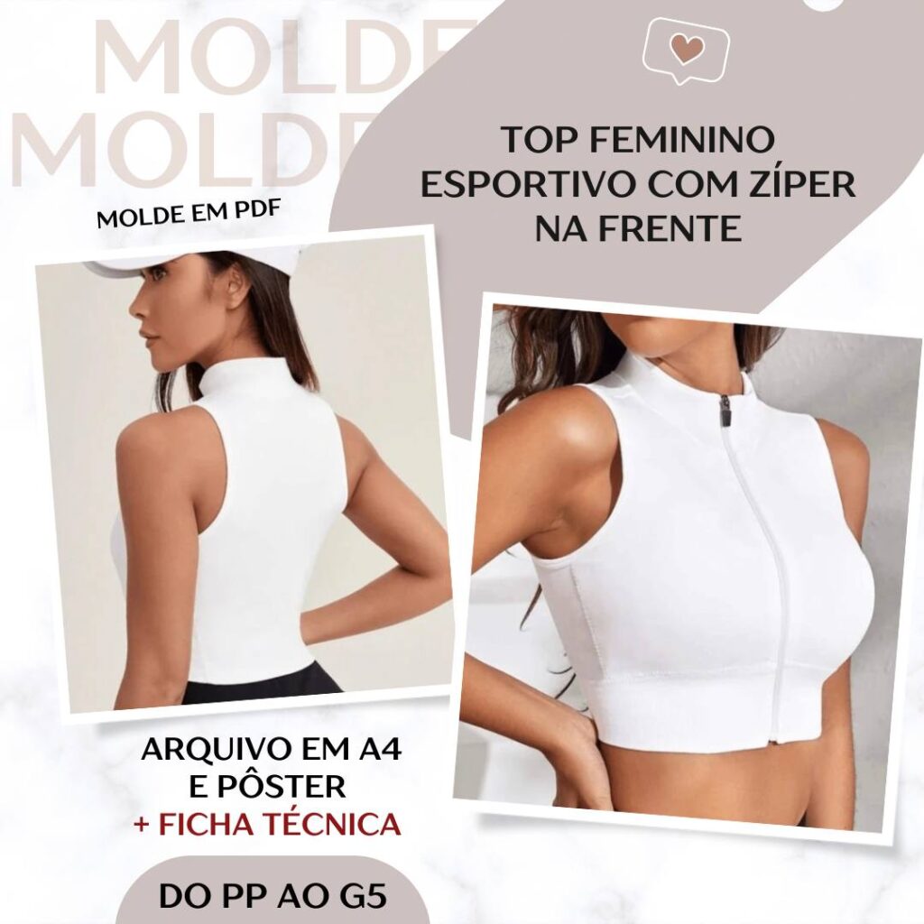 Top Feminino Esportivo com Zíper na Frente - Molde em PDF