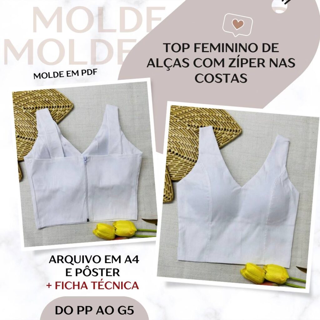 Top Feminino de Alças com Zíper nas costas - Molde em PDF