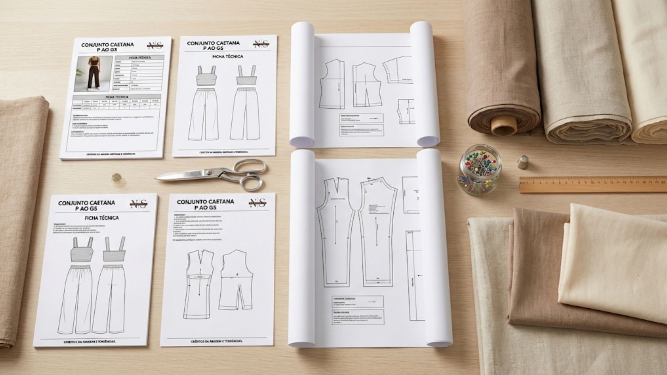 Molde em PDF Conjunto Caetana com ficha técnica e margens de costura