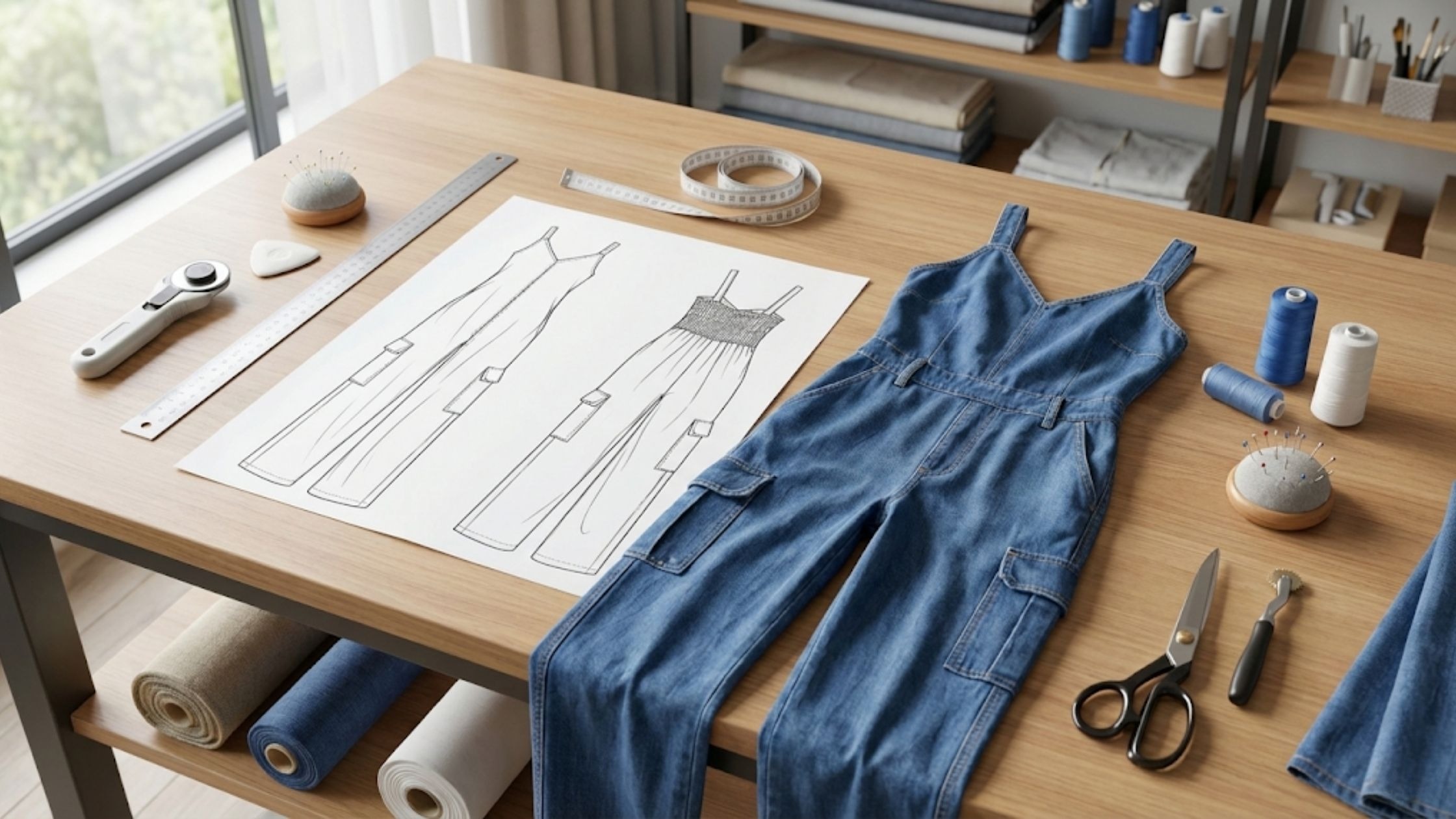 Molde em PDF Macacão Jeans Ione com ficha técnica e margens inclusas