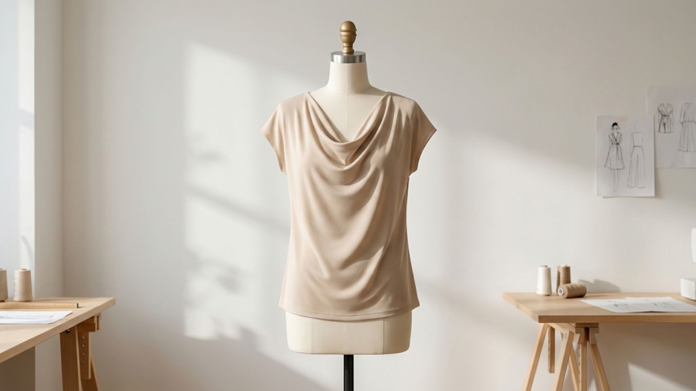 Molde em PDF Blusa Hilda com gola boba e manga japonesa em tecido fluido