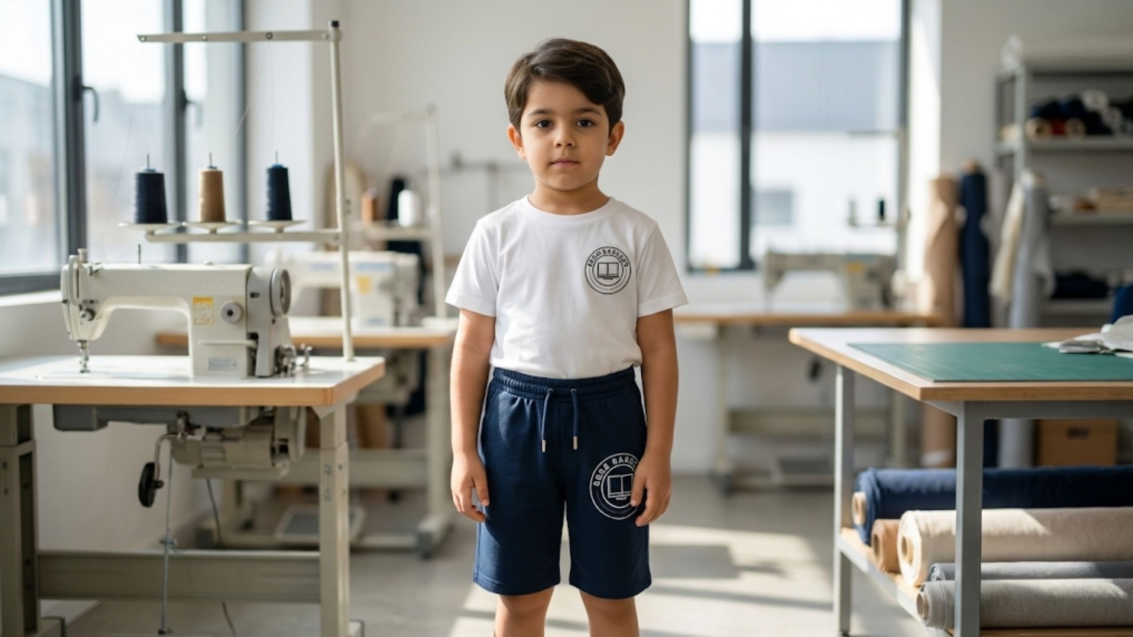 Molde em PDF Conjunto Escolar Infantil Unissex com camiseta gola redonda e bermuda escolar