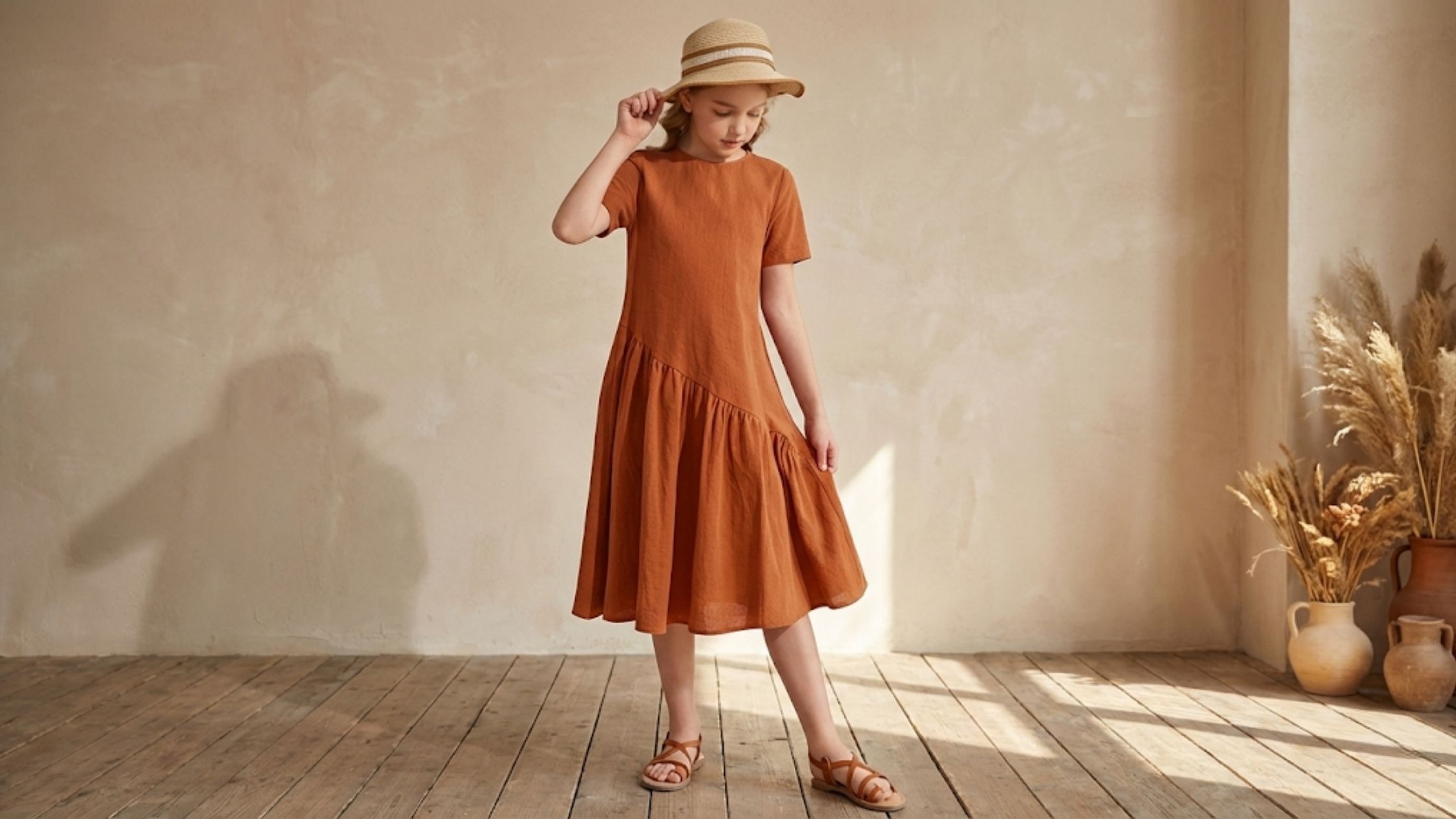 Molde em PDF Vestido Aruna Infantil com recorte assimétrico e saia franzida