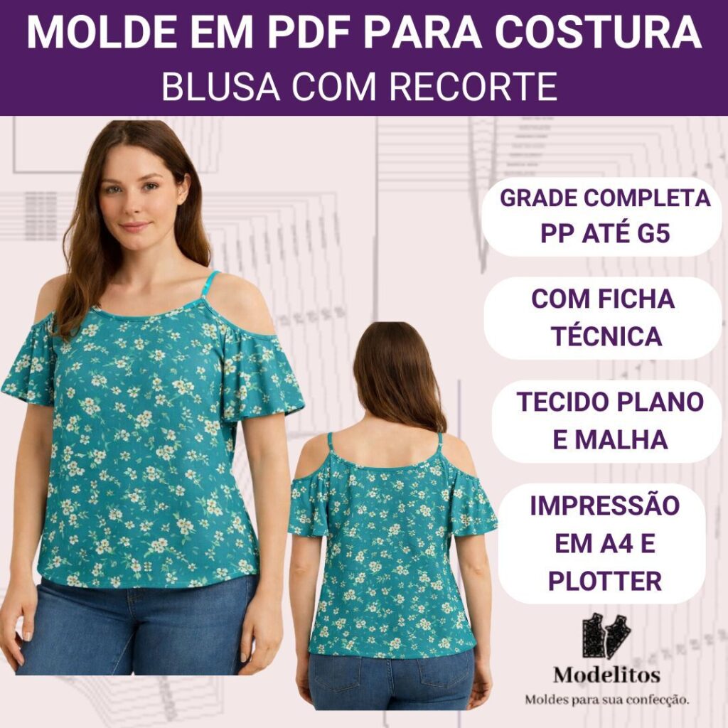 Molde em PDF blusa com recorte - PP ao G5