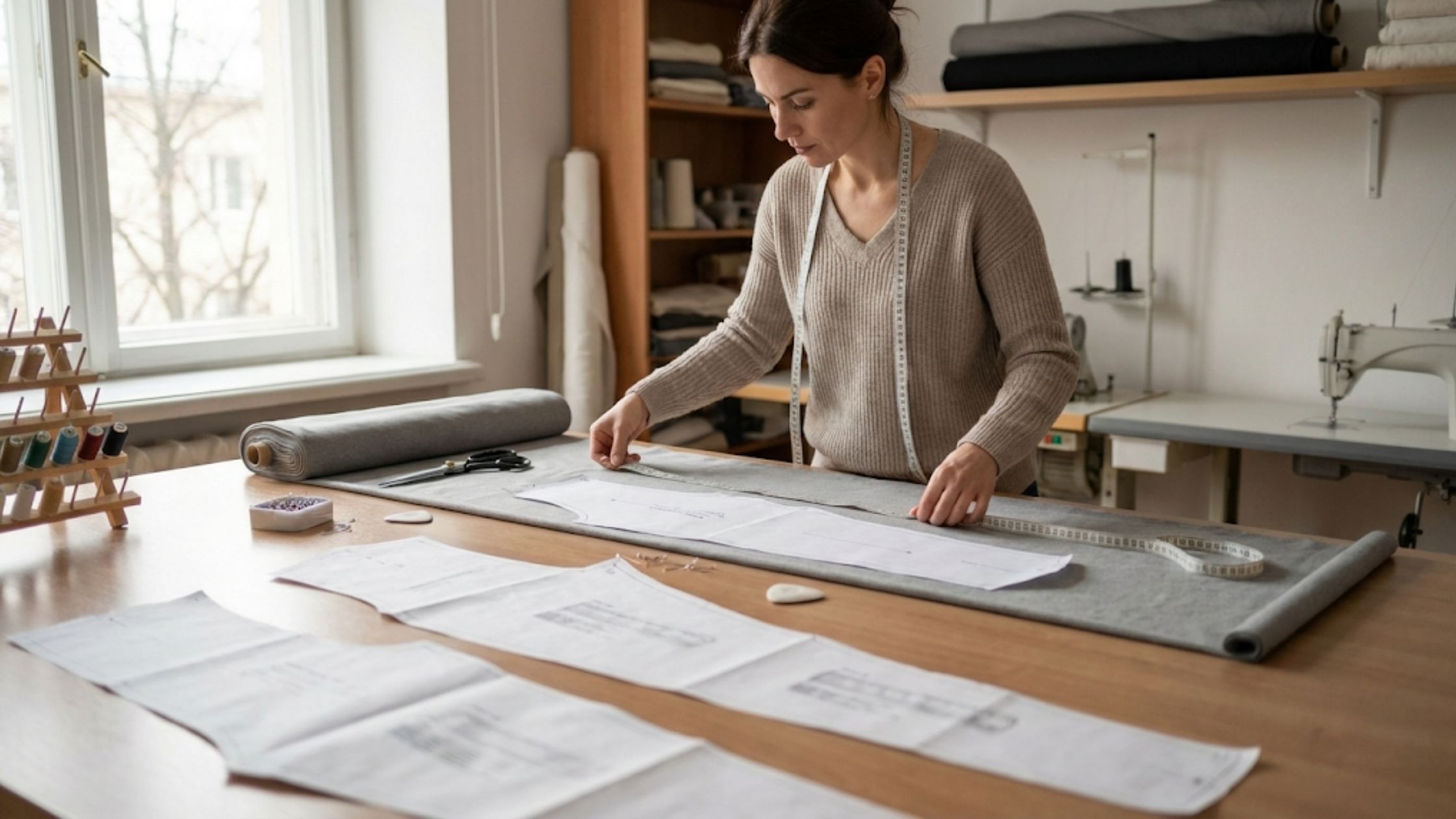 Molde em PDF Conjunto Térmico George com modelagem profissional sendo preparado em ateliê