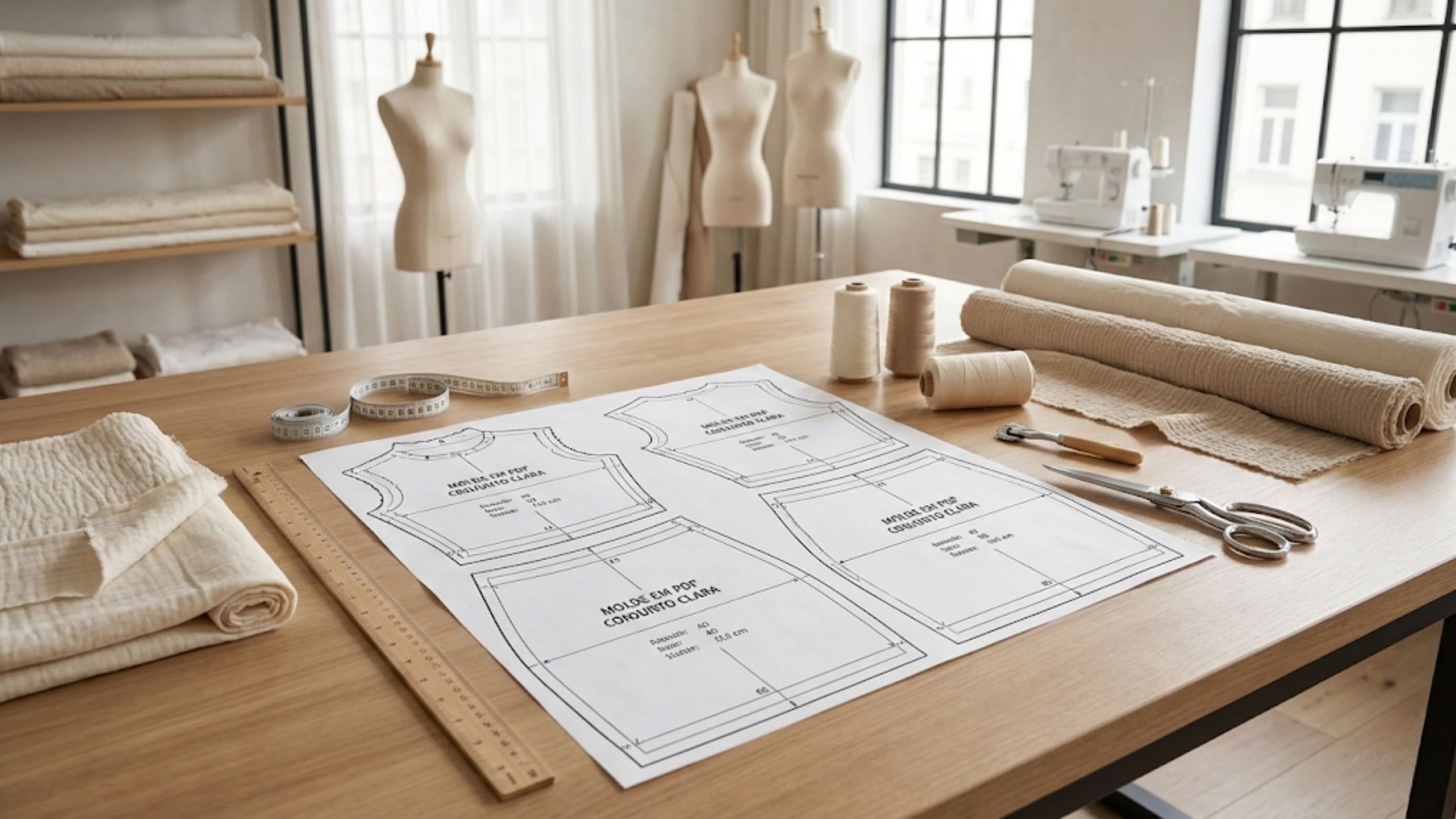 Molde em PDF Conjunto Clara com ficha técnica e margens de costura inclusas
