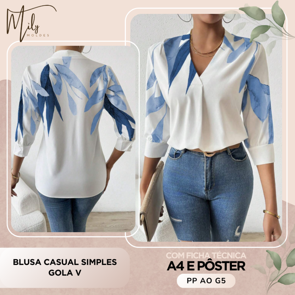 Blusa Casual Simples Gola V