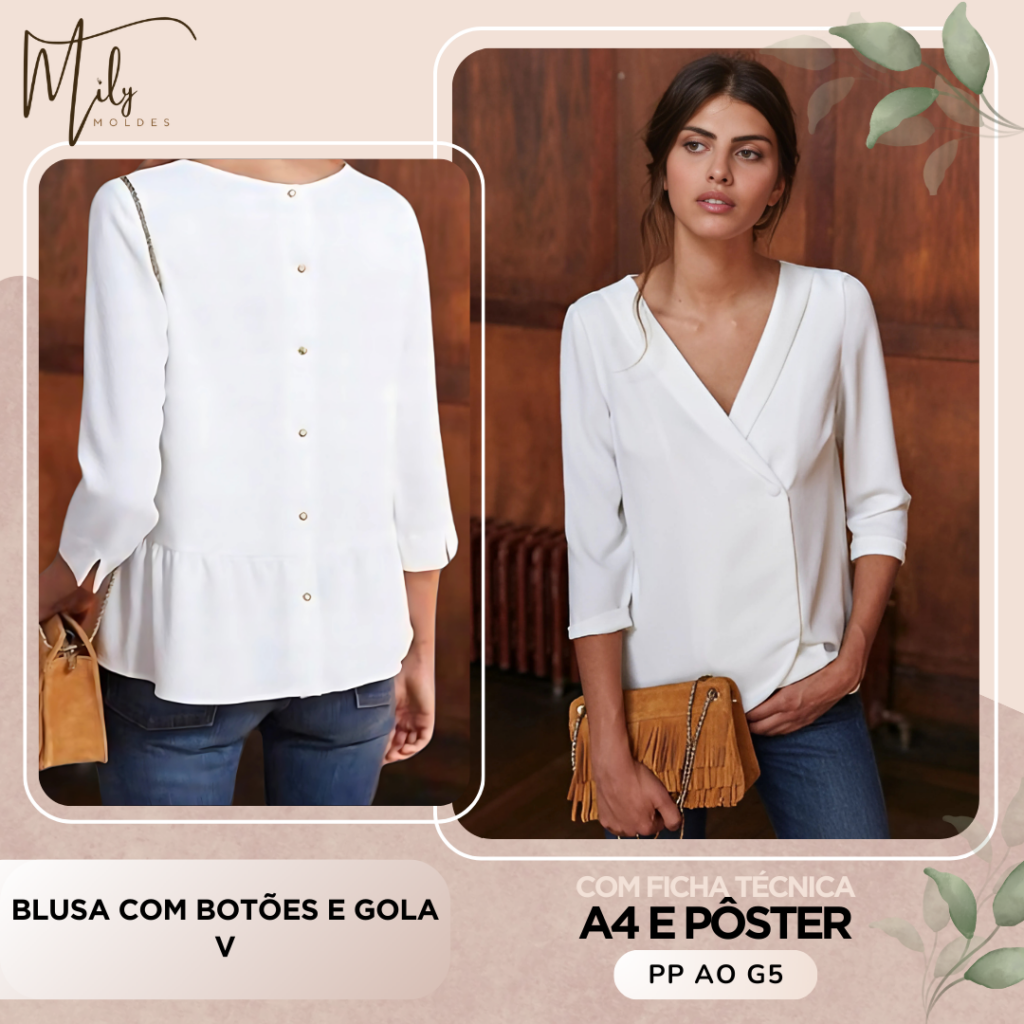Blusa com Botões e Gola V