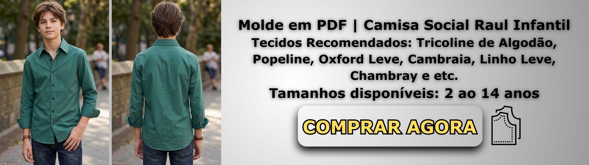 Molde em PDF Camisa Social Raul Infantil Banner de Vendas