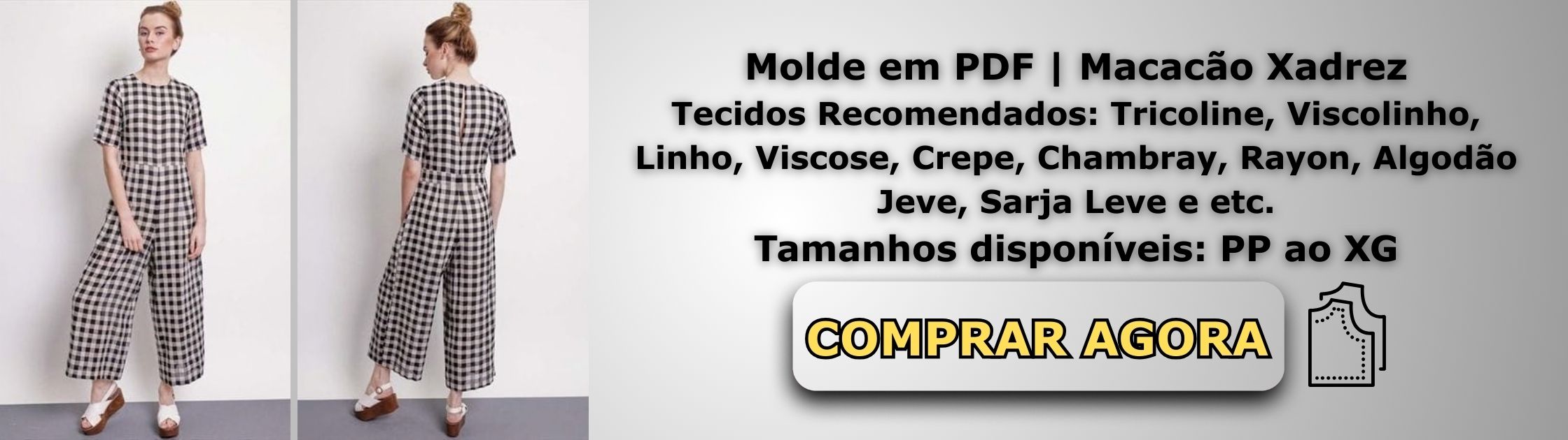 Molde em PDF Macacão Xadrez Banner de Vendas