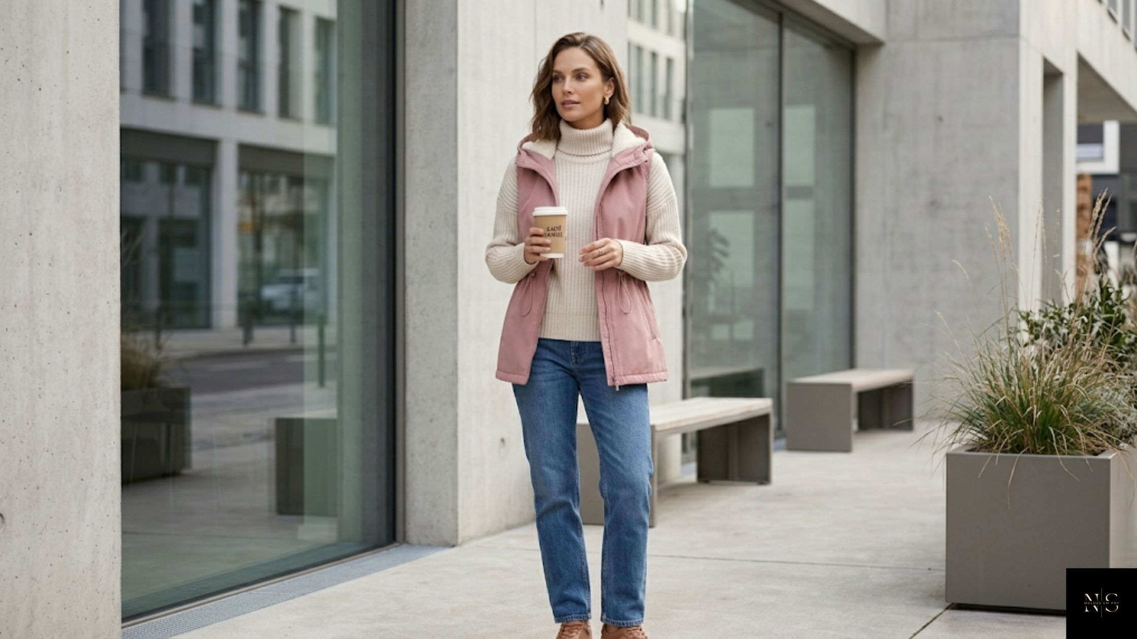 Molde em PDF Colete de Inverno Jamile em look casual feminino moderno