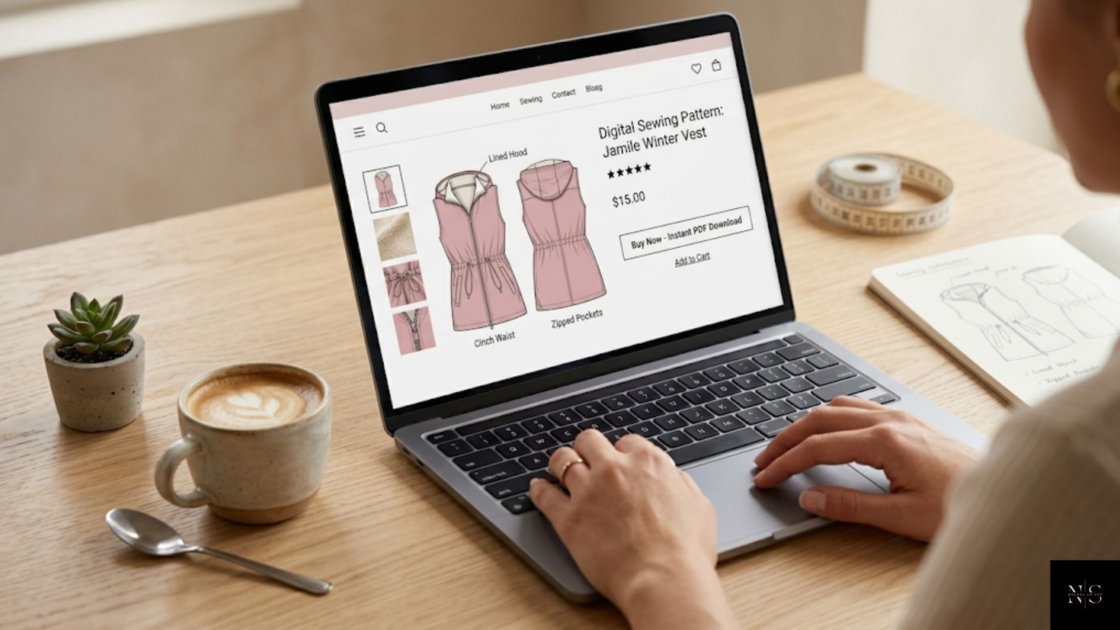 Molde em PDF Colete de Inverno Jamile sendo comprado online