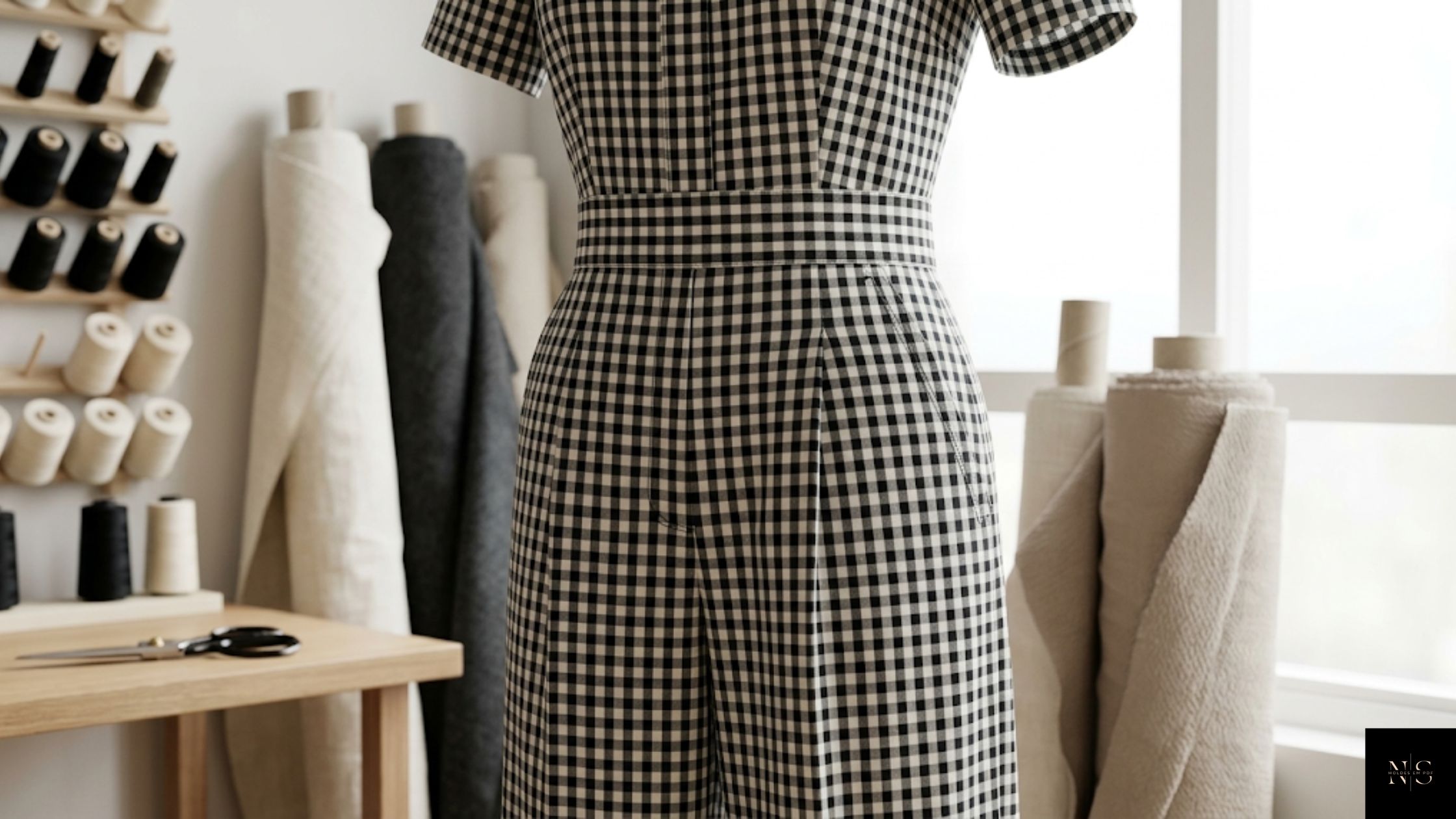 Detalhes da modelagem do Molde em PDF Macacão Xadrez com caimento profissional