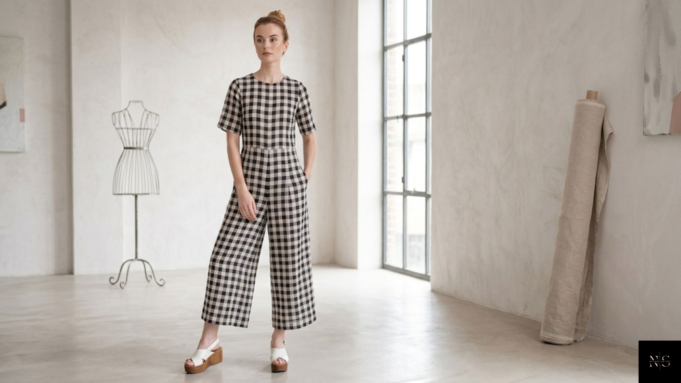 Molde em PDF Macacão Xadrez finalizado com caimento elegante