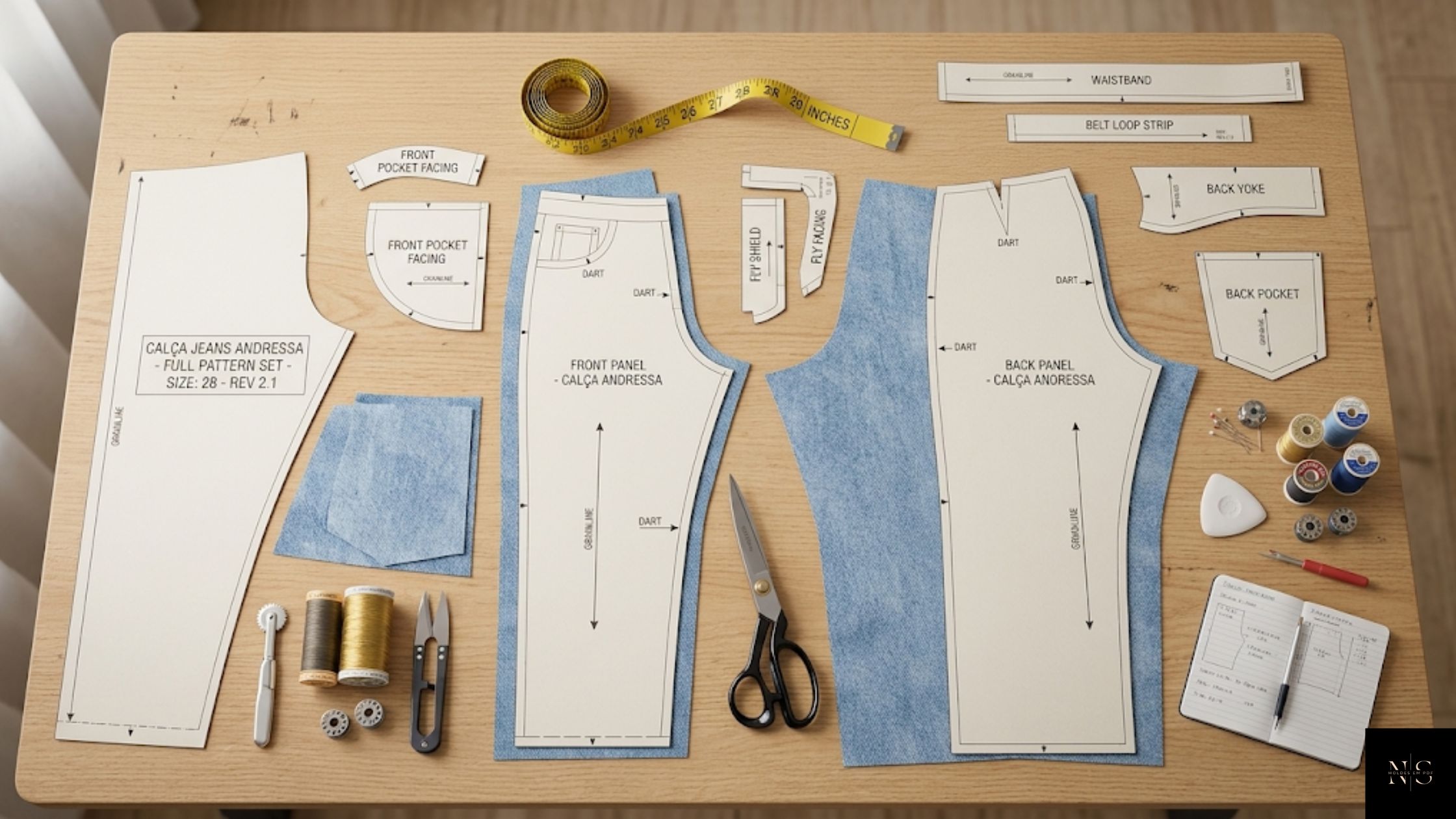 molde em pdf calça jeans andressa com modelagem profissional e ferramentas de costura
