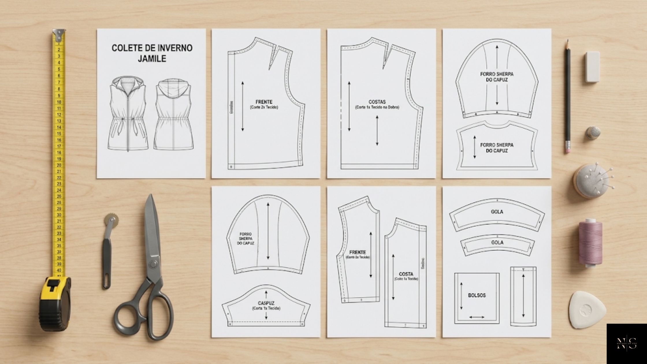 Molde em PDF Colete de Inverno Jamile impresso em folhas A4 e A0