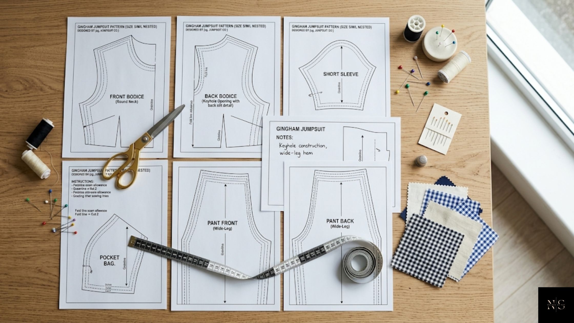 Molde em PDF Macacão Xadrez impresso em folhas A4 para costura