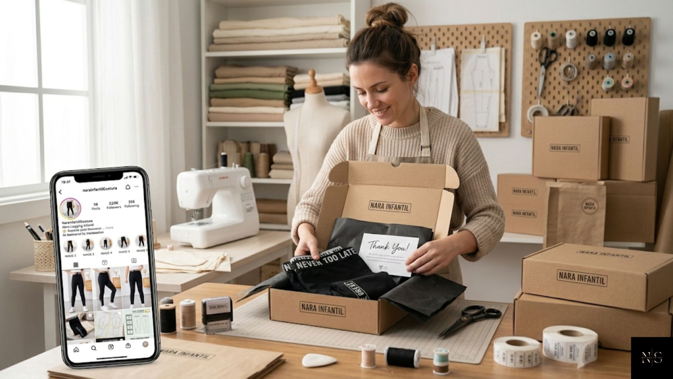 Molde em PDF Calça Legging Nara Infantil sendo vendido por costureira empreendedora