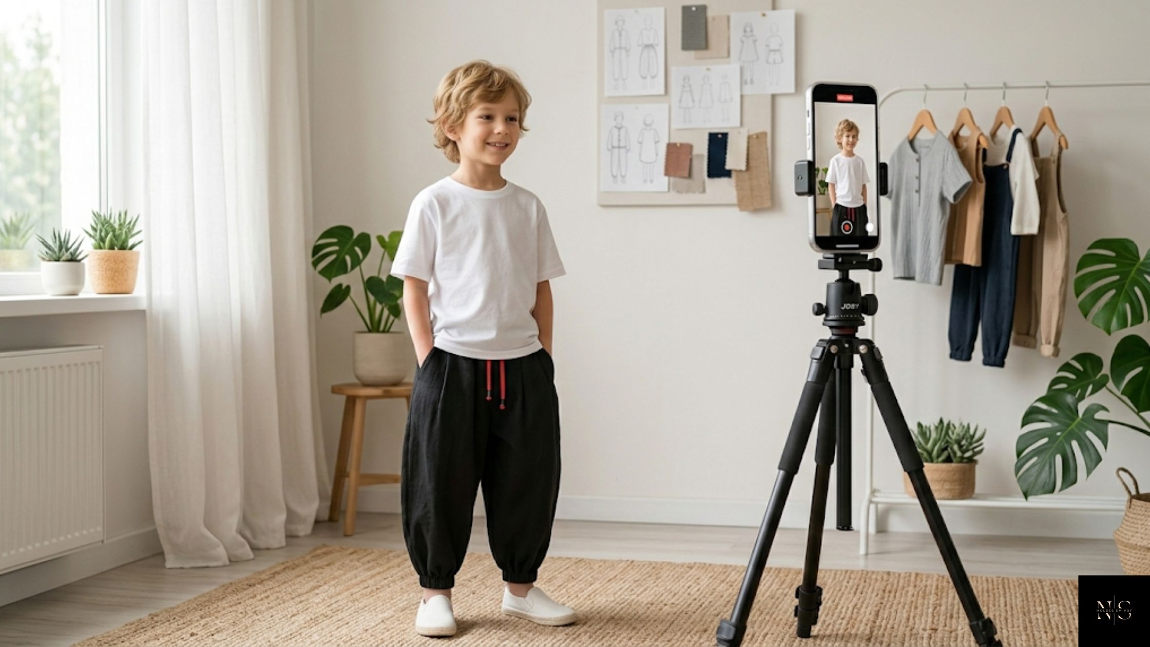 Molde em PDF Calça Saruel Balonê Unissex Infantil sendo fotografado para venda online