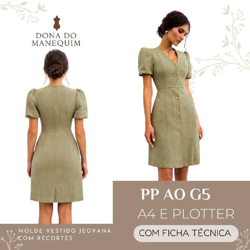 MOLDE VESTIDO JEOVANA COM RECORTES