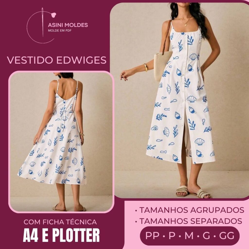 VESTIDO EDWIGES - Molde em PDF [ MOLDES SEPARADOS POR TAMANHO ]