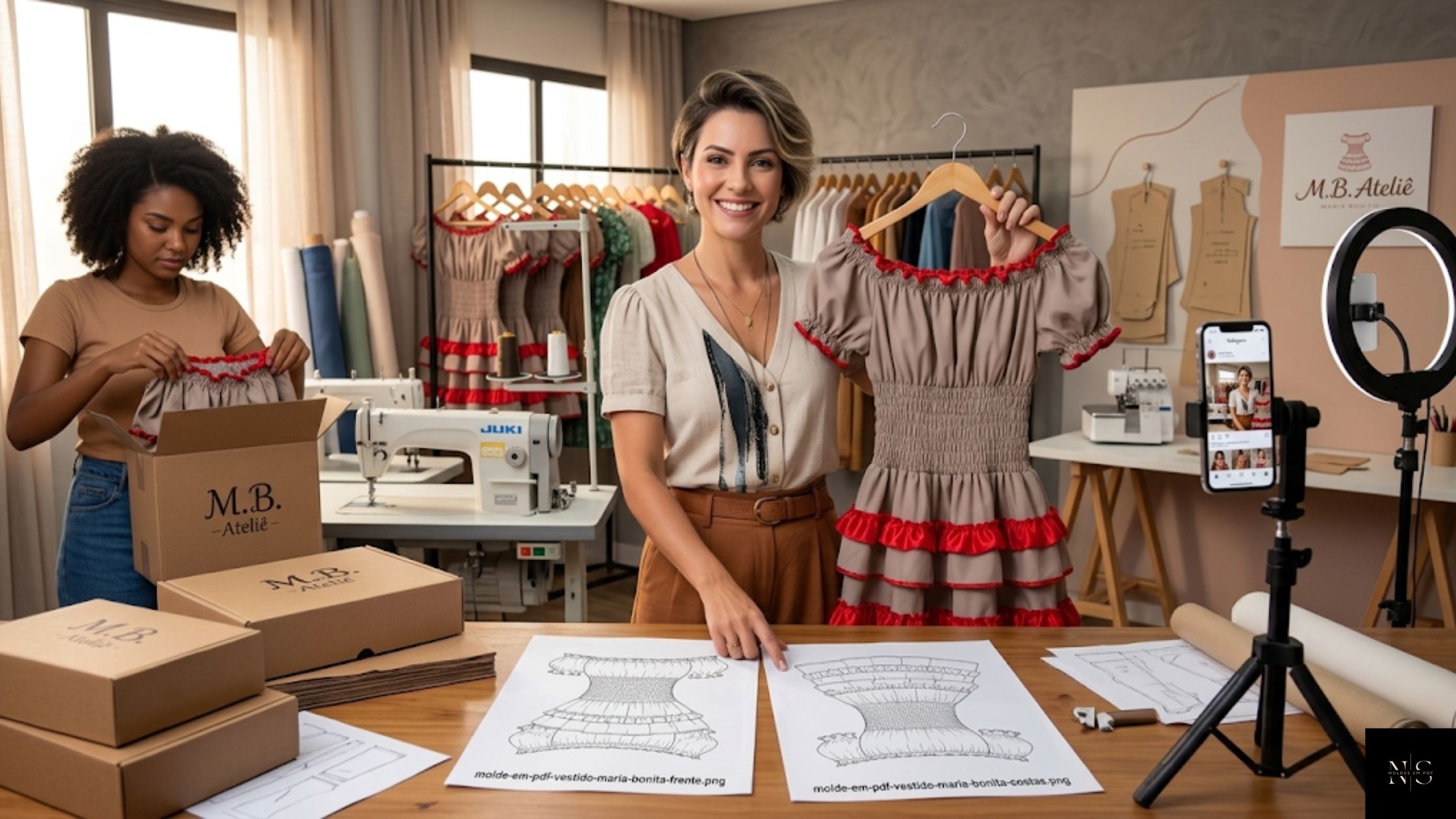Molde em PDF Vestido Maria Bonita como oportunidade de renda extra para costureiras