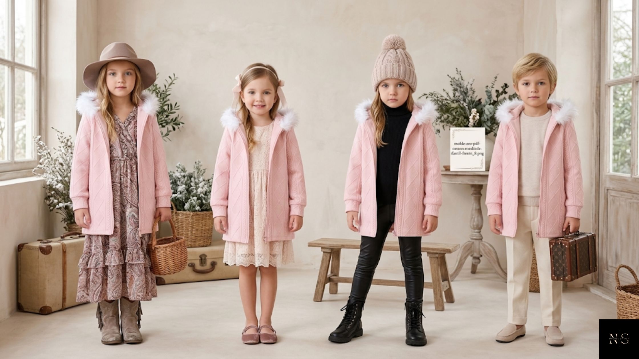 Molde em PDF Casaco Rosalinda Infantil em diferentes estilos de moda