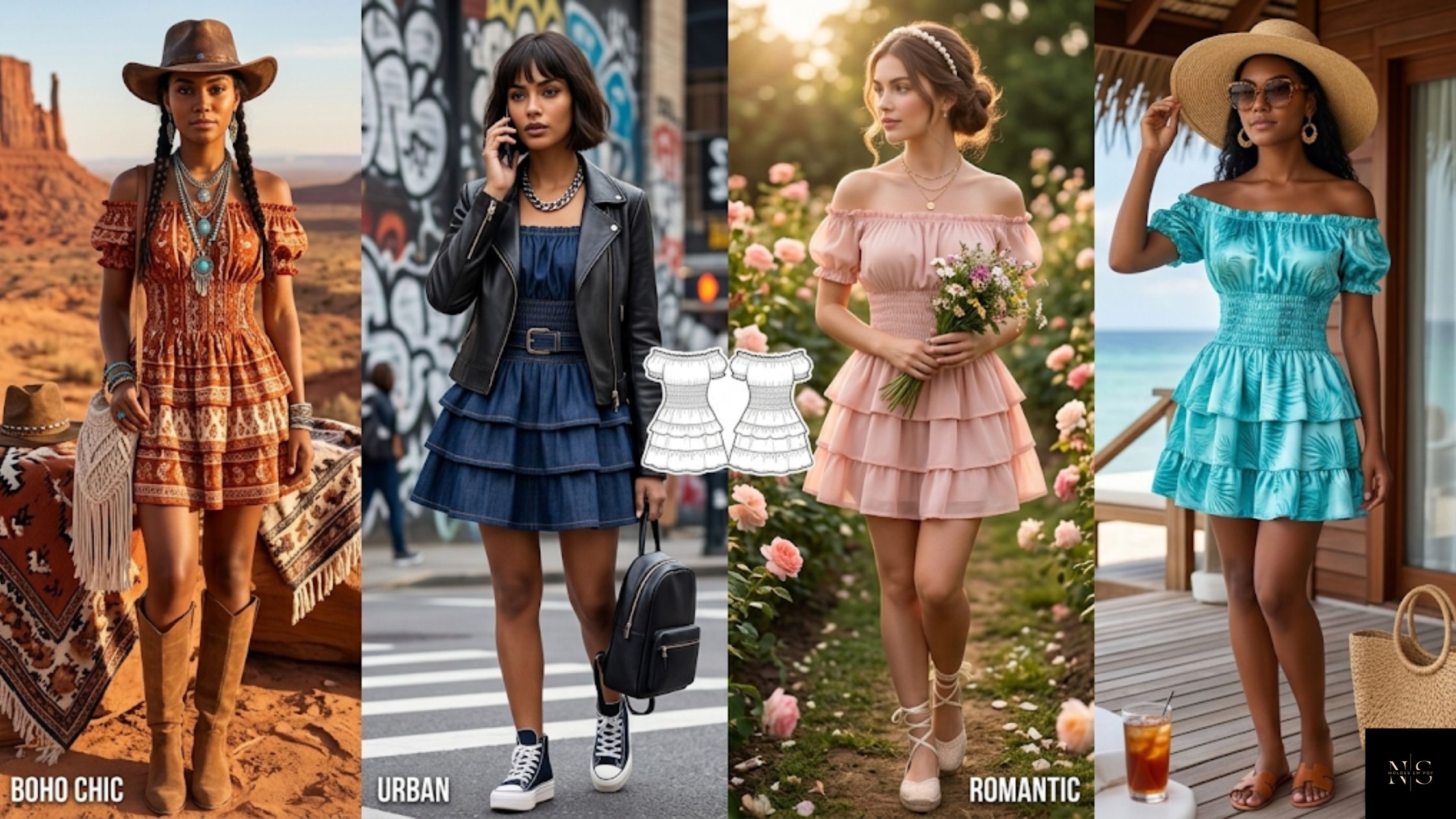 Molde em PDF Vestido Maria Bonita em diferentes propostas de estilo feminino