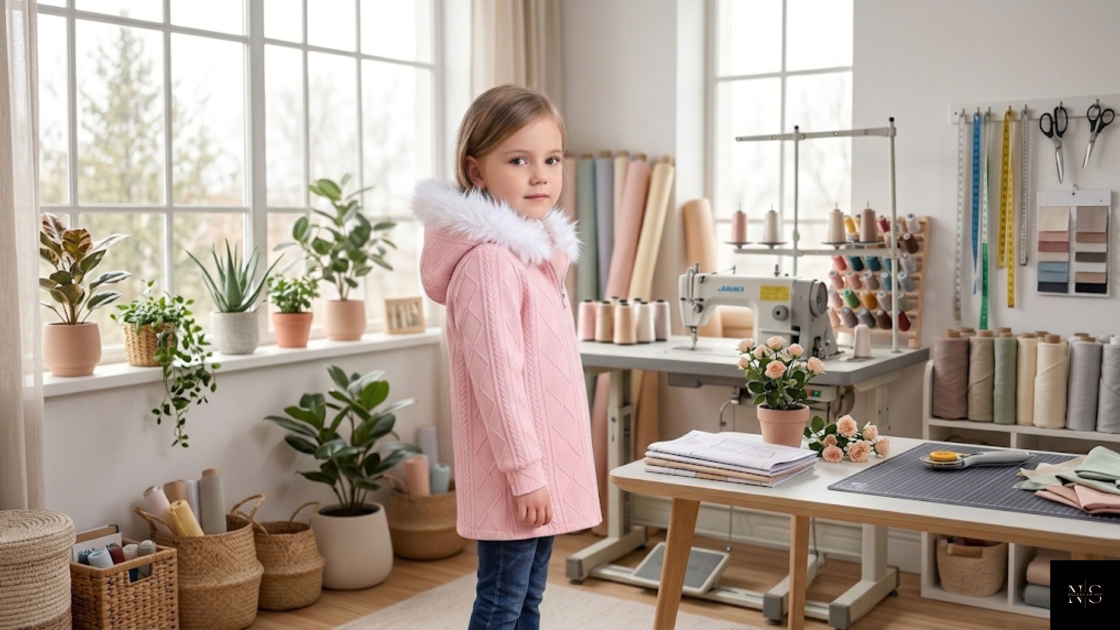 Molde em PDF Casaco Rosalinda Infantil com capuz de pelo e modelagem infantil profissional
