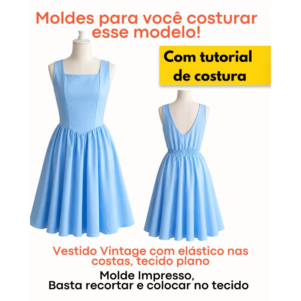 molde vestido vintage com tutorial de costura ref 5400