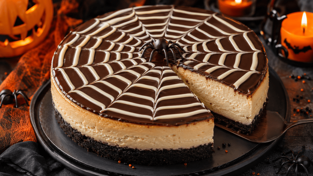 Cheesecake Halloween com Teia de Aranha
