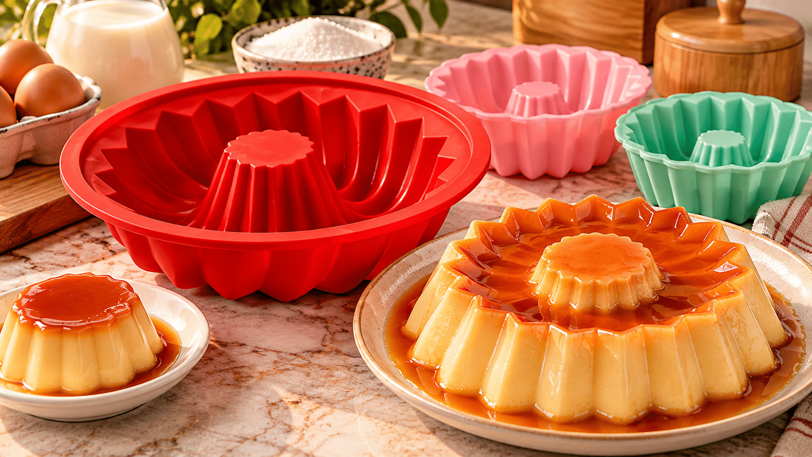 Forma de silicone decorativa para preparar flans, pudins gelados e sobremesas desenformadas.